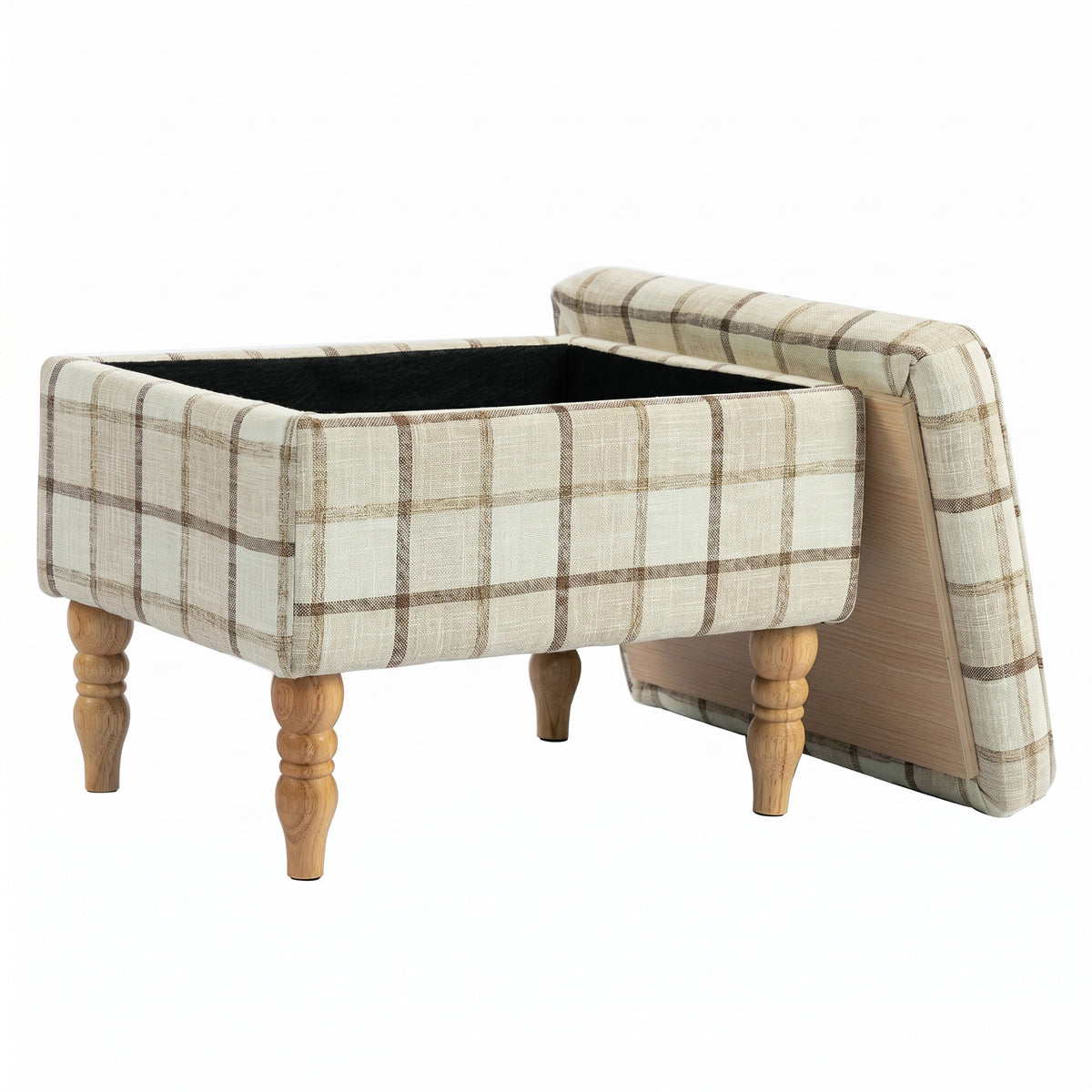 Linen Fabric Upholstered Footstool With Removable Top | Brown