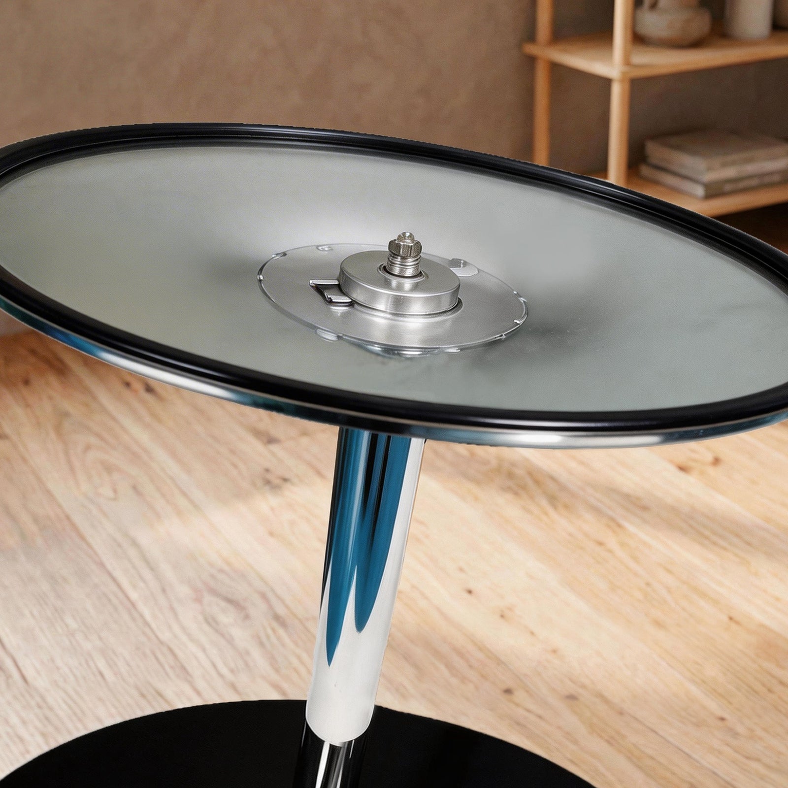 Round Bar Table, Dining Table With Tempered Glass Top And Steel Frame | L | Black