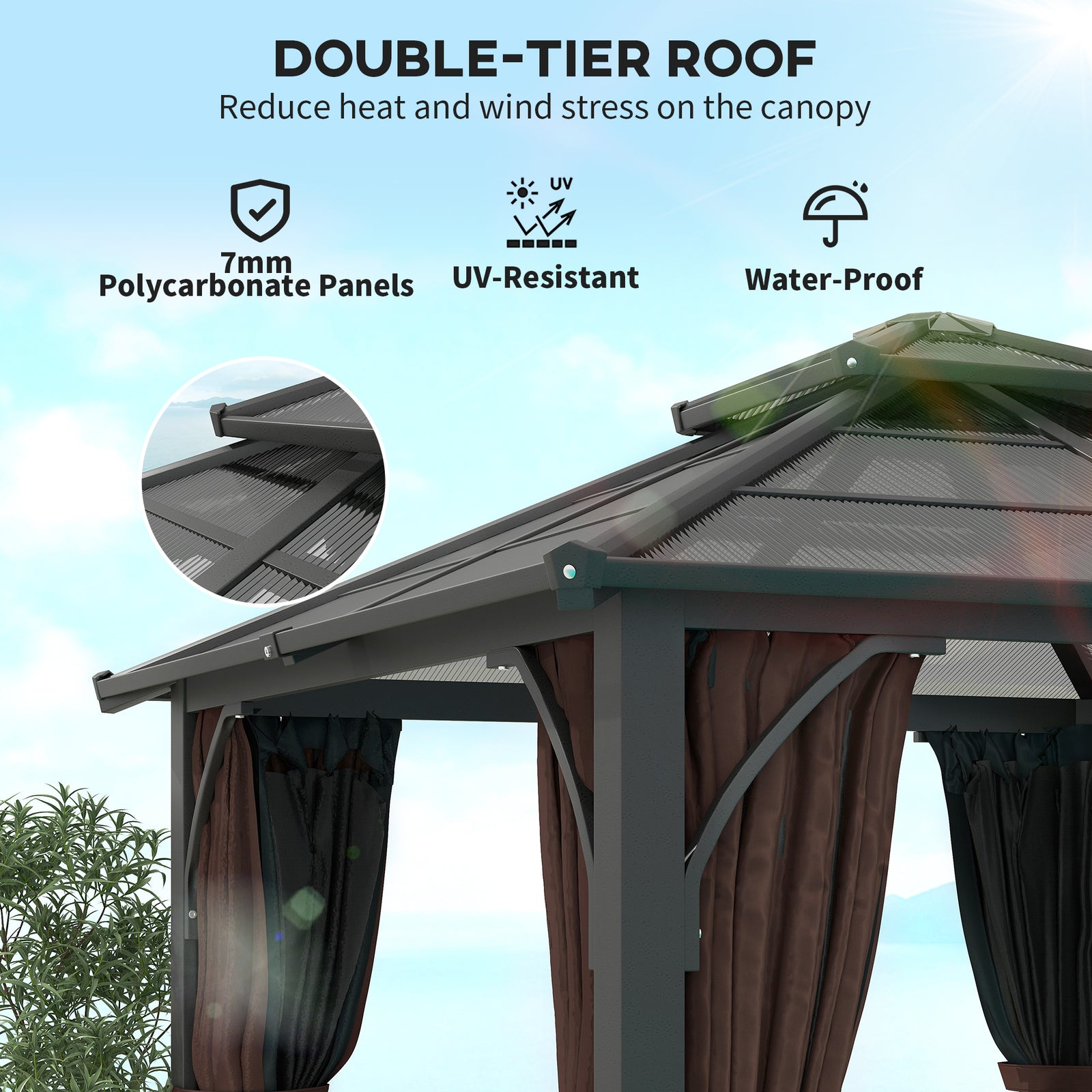 3x3m Hardtop Gazebo With 7mm Double Polycarbonate Roof