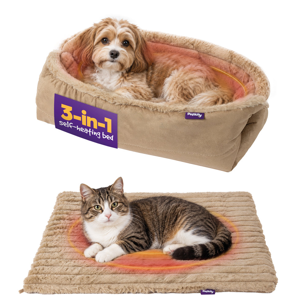 Petlicity 3 In 1 Self Heating Pet Bed Mat With Striped Faux Fur