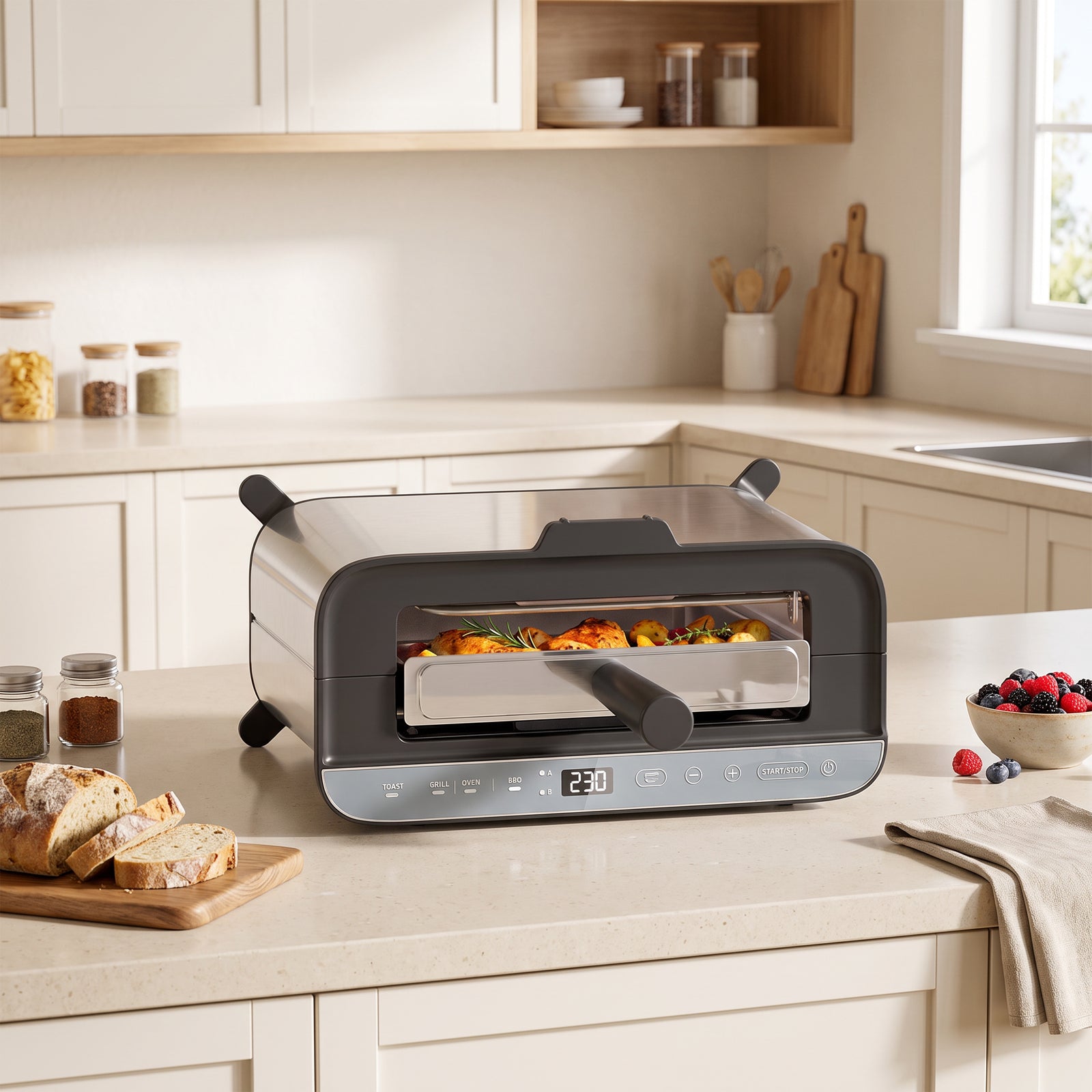 3-in-1 Electric Mini Oven, Long Slot Toaster And Tabletop Grill | Silver