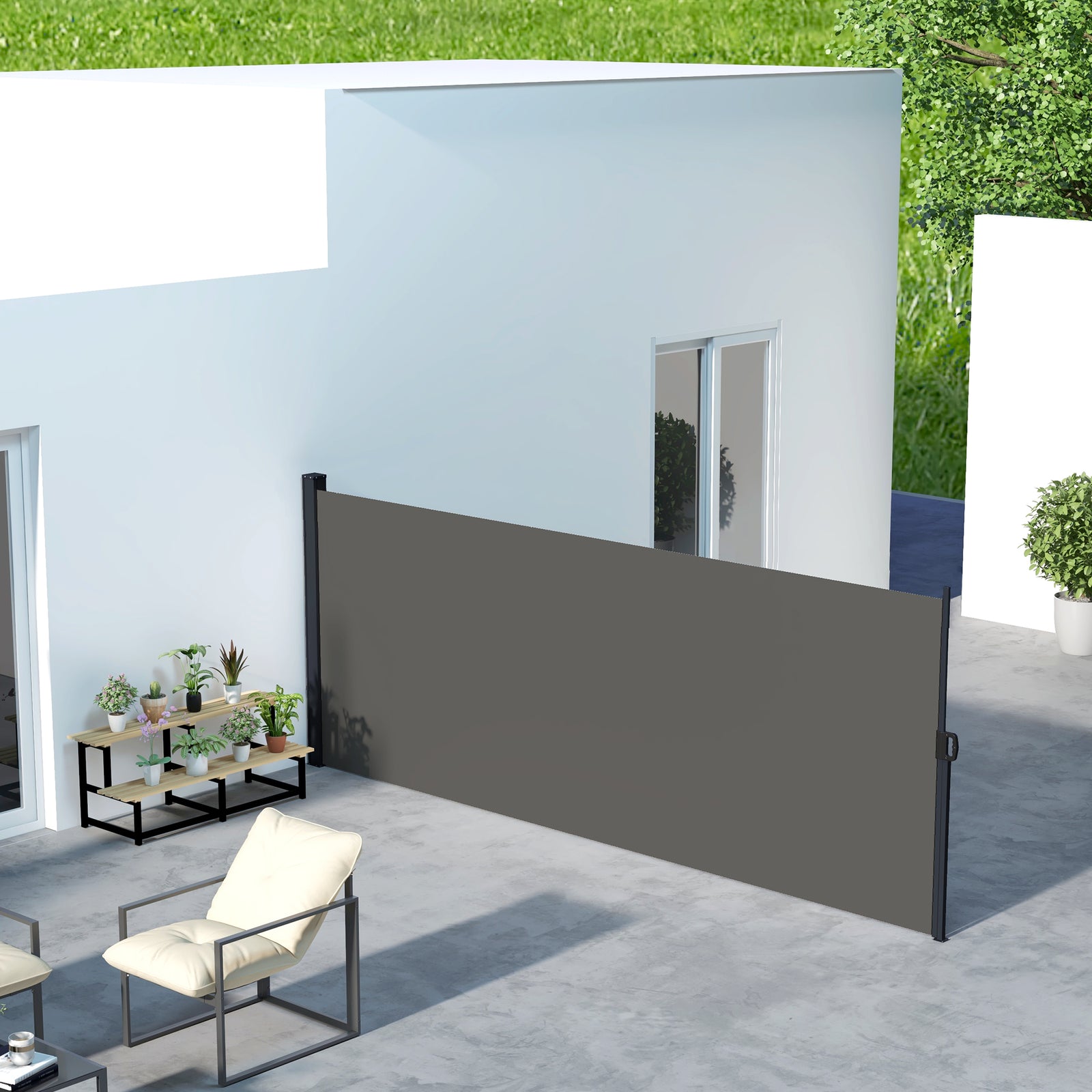 Retractable Side Awning, Garden Divider | Medium | Dark Gray