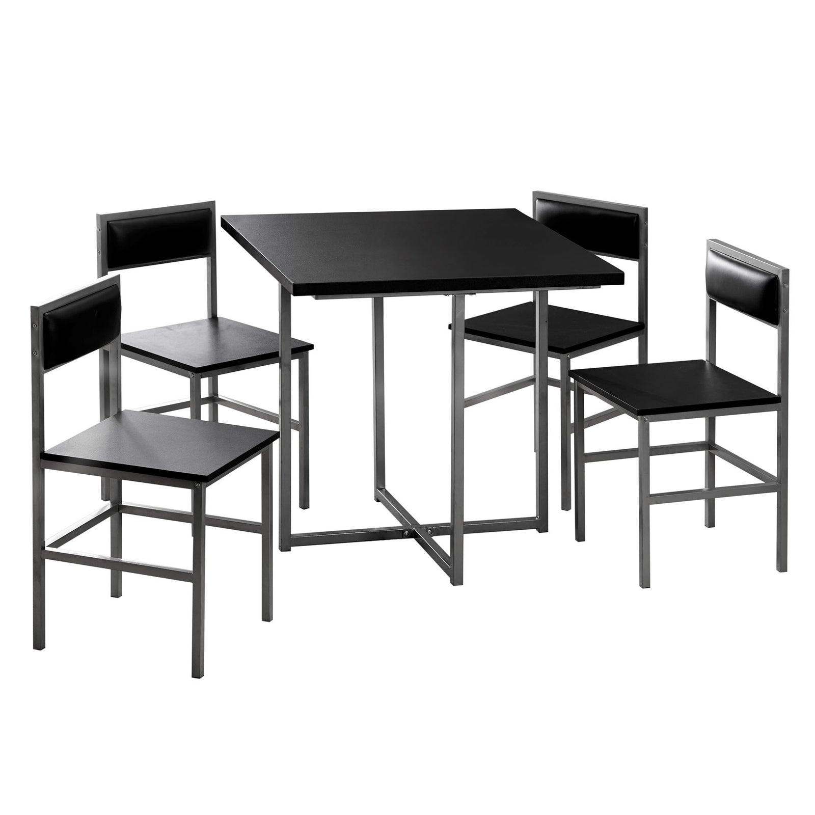 Greenhurst 4 Seater Compact Dining Set Black With Silver Frame, Space Saving