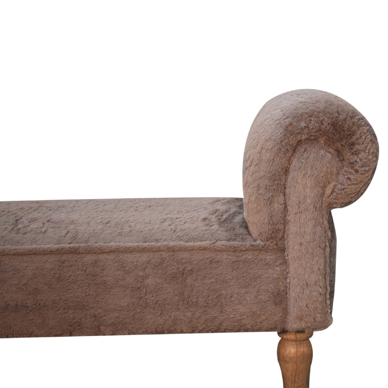 Solid Wood Mocha Faux Fur Bedroom Bench