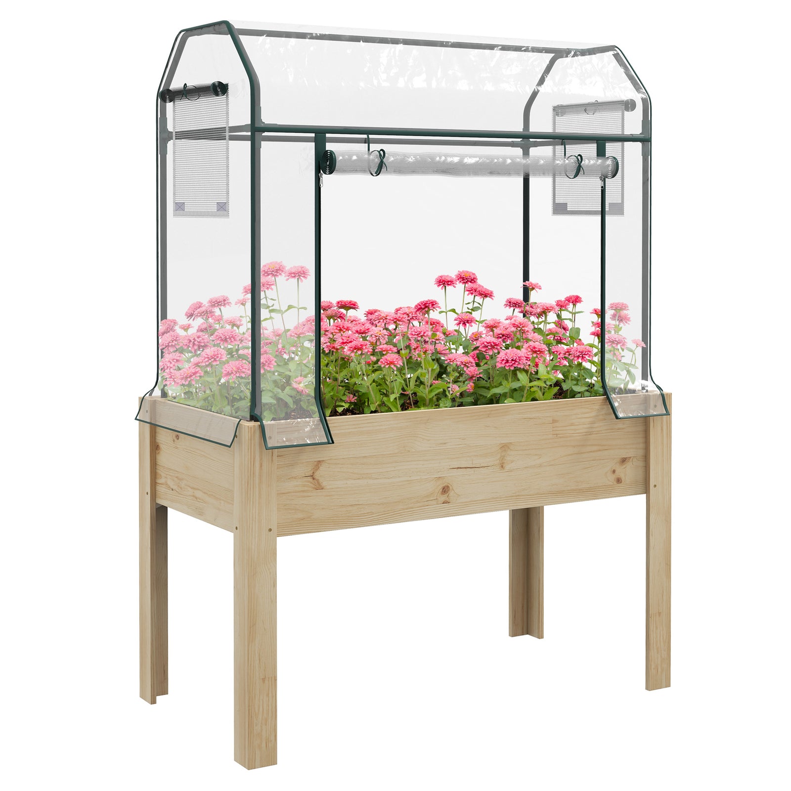 Wood Planter With Greenhouse Cover & Bed Liner