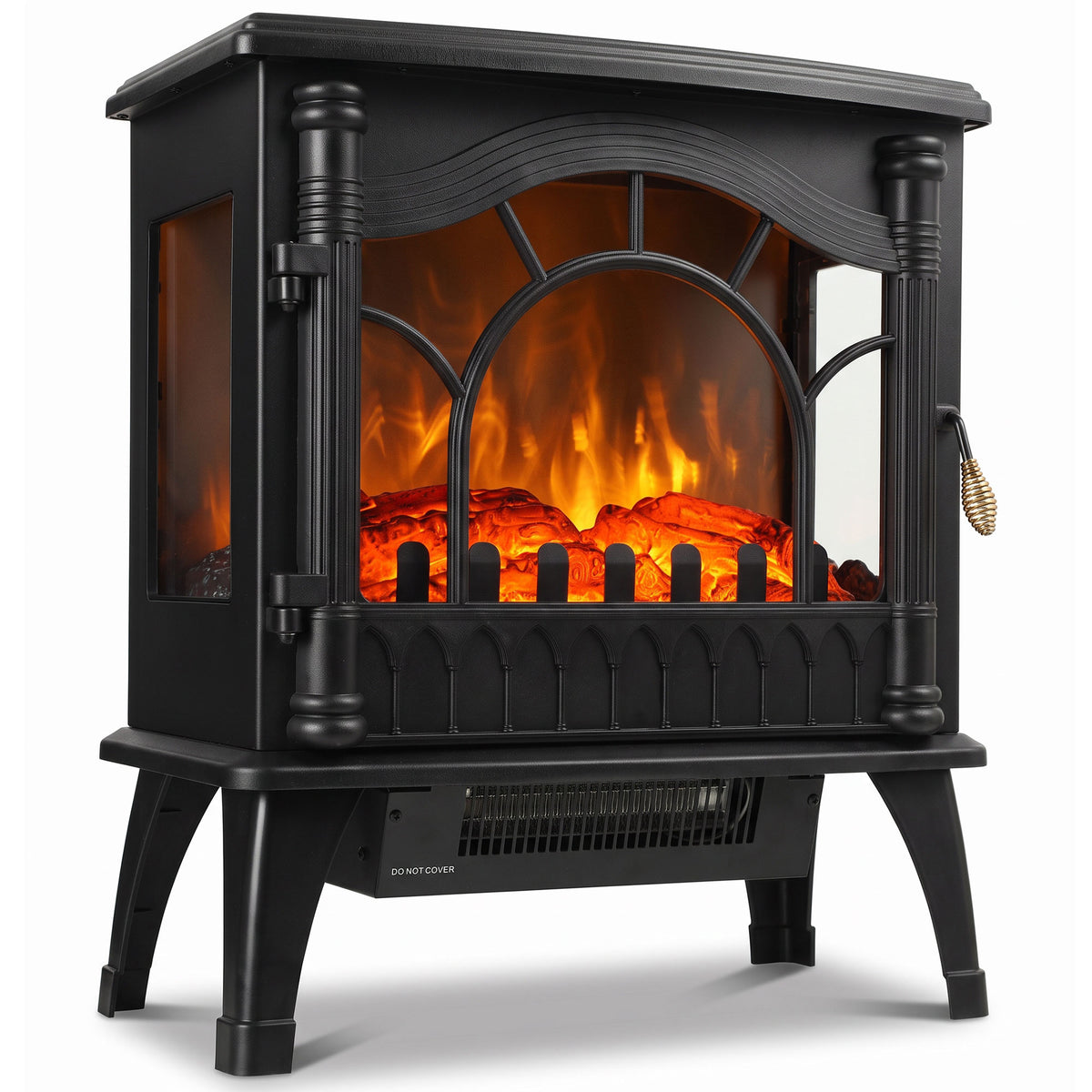 3-sided Glass Electric Fire Fan Heater With Flame Effect | Black