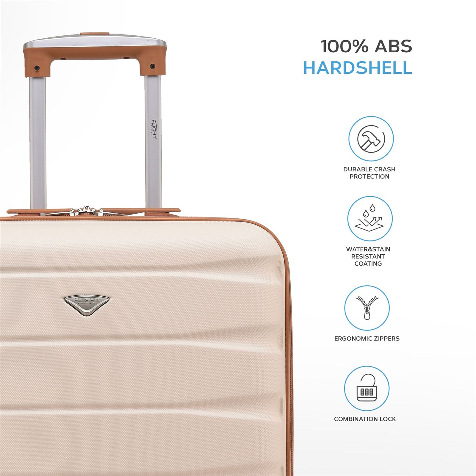 56x45x25cm Hard Cabin Suitcase - Lightweight 2-Wheel ABS Carry On Hand Luggage | Cabin | Cream