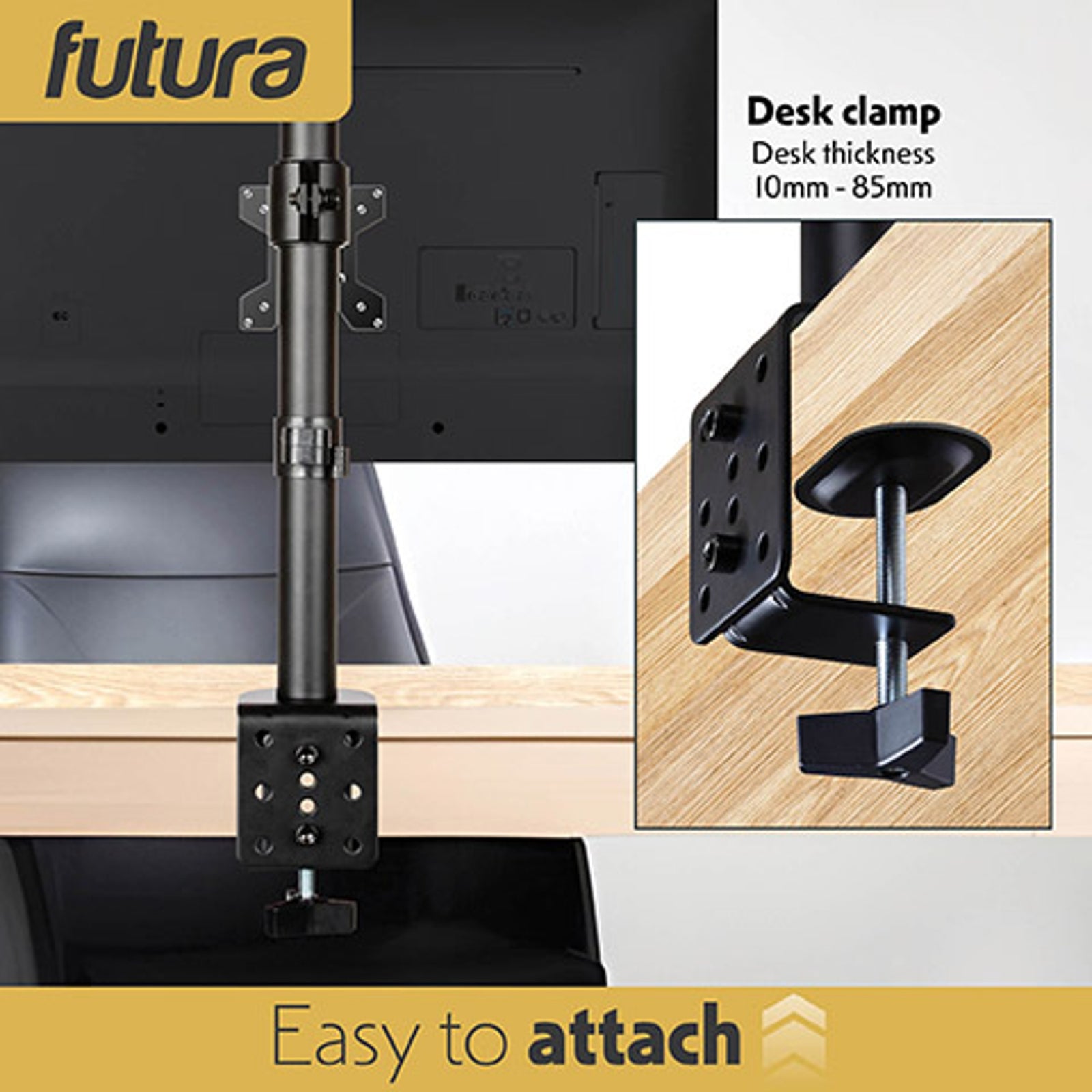 Futura Futura Dual Vertical Monitor Stand 13 To 32 Inch Height Adjustable Clamp Mount Supports 8kg Each