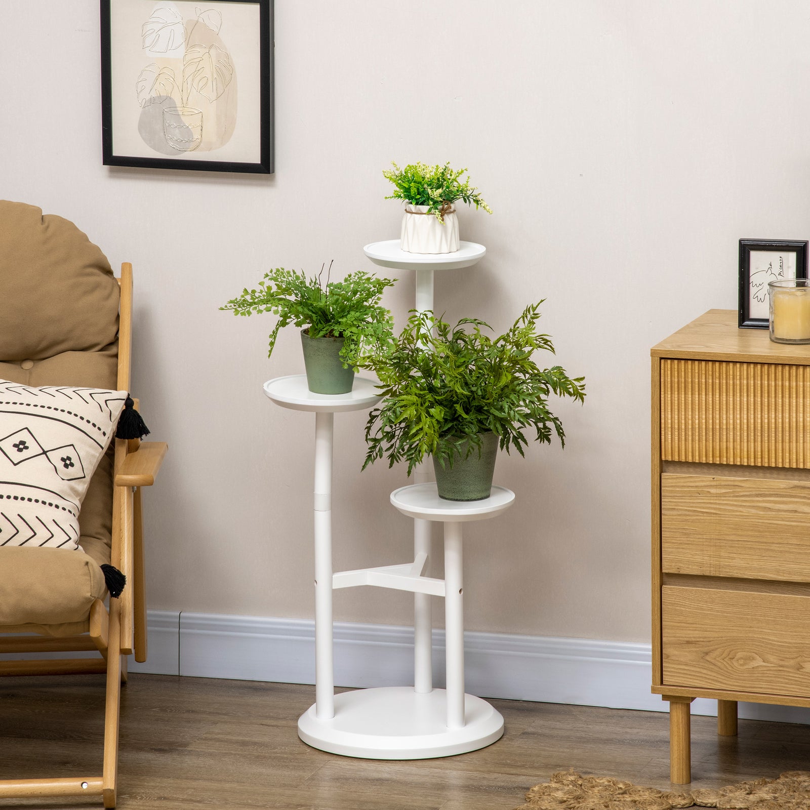 3 Tiered Plant Stand, Plant Shelf For Indoor & Outdoor | White