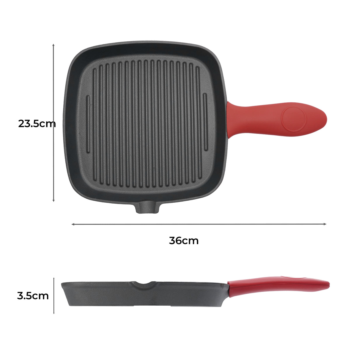 Cast Iron Griddle Grill Pan Square Skillet Bbq Non‑stick Frying Cookware | Red