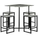Square Bar Table Set With Stools, Concrete Effect