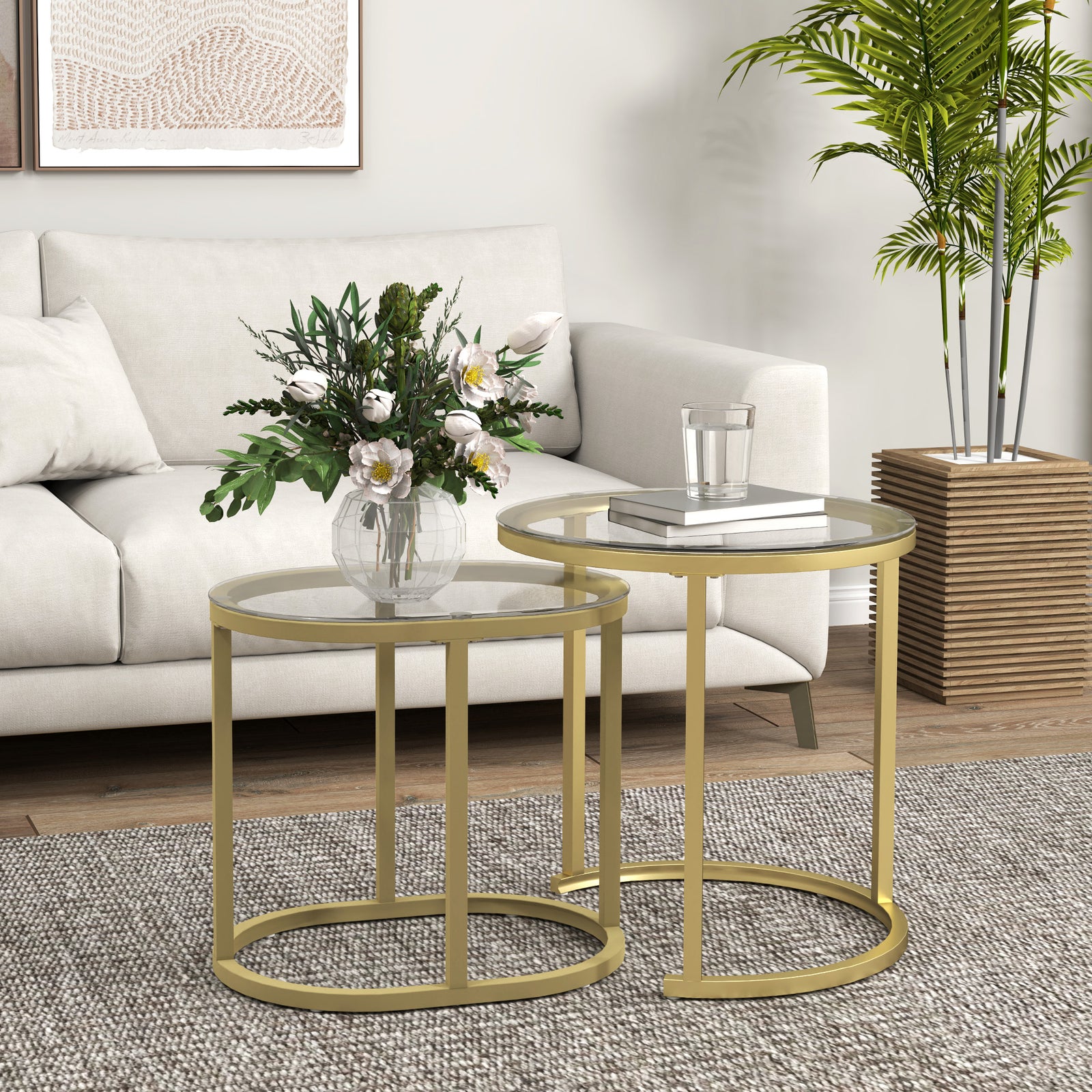2 Pcs Modern Coffee Table With Tempered Glass Side Tables | Clear