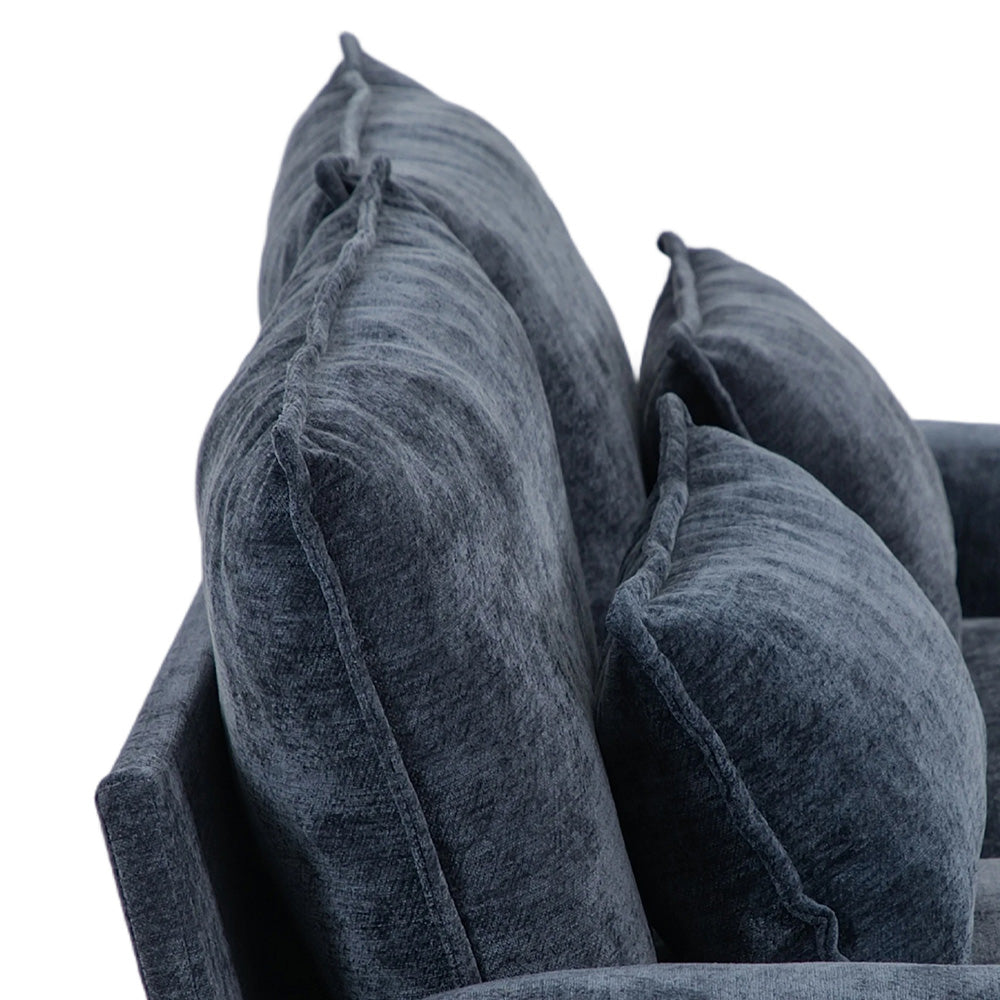 Chenille Sectional Sofa With Ottoman And Lumbar Pillows | Blue