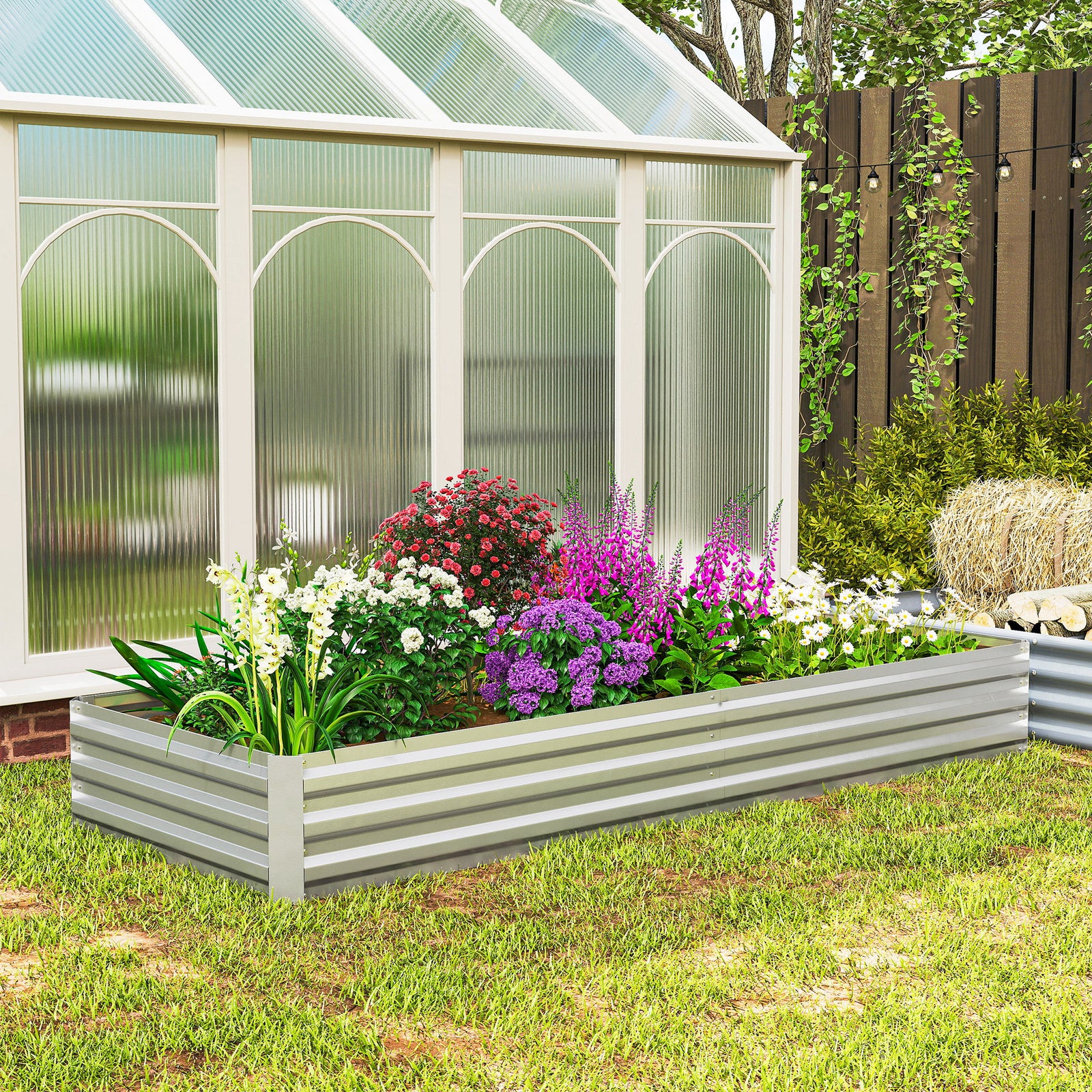 Galvanised Metal Raised Garden Bed Planter Box Silver