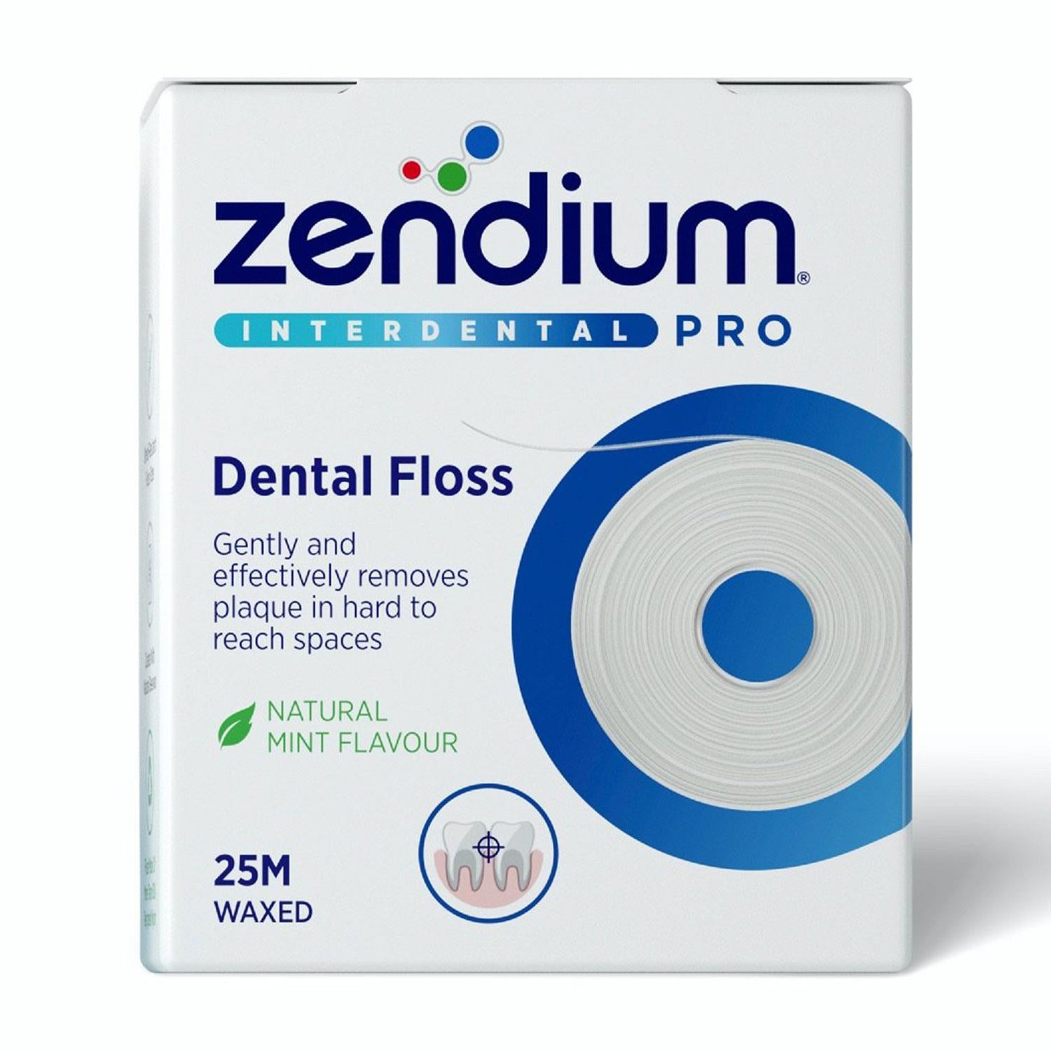Zendium Dental Floss With Natural Mint Flavour Gentally Removes Plaque, 25m