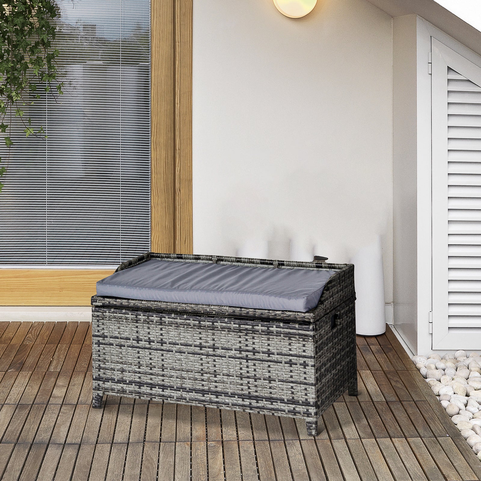 Pe Rattan Outdoor Storage Benches, Aluminium Garden Bench