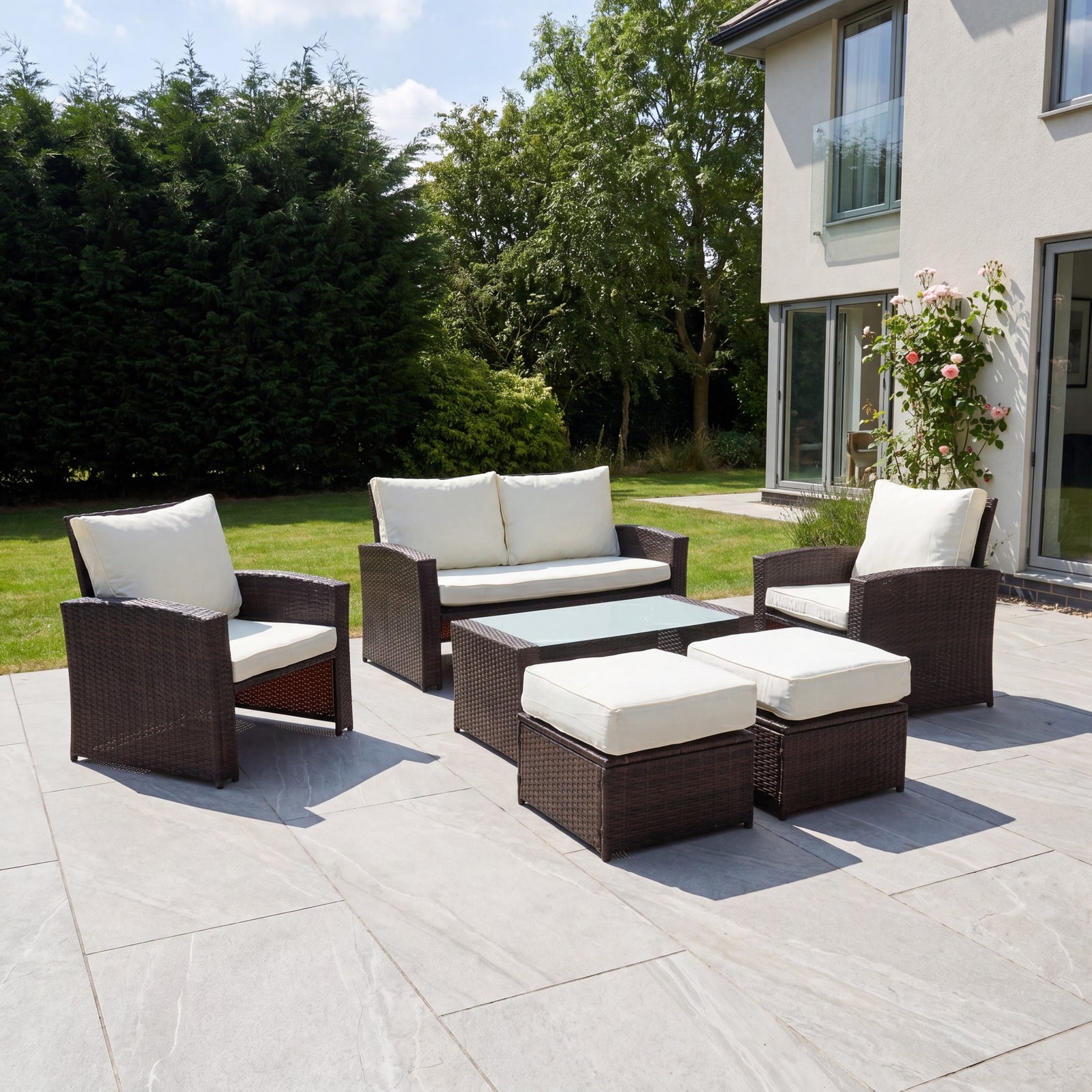 Dovera 6 Seat Rattan Patio Set | Brown