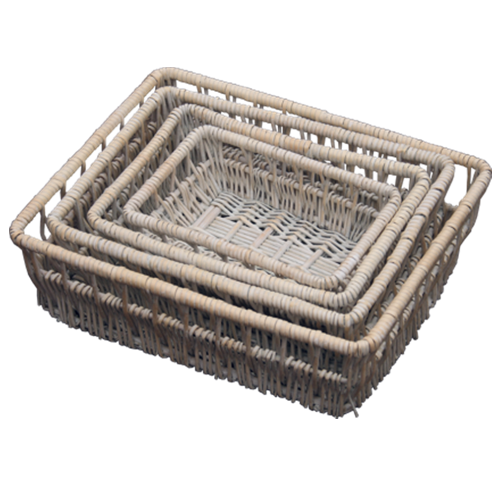 Wicker Set Of 4 Provence Shallow Storage Baskets