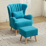 Modern Wingback Accent Chair Armchair With Footstool And Lumbar Pillow | Blue