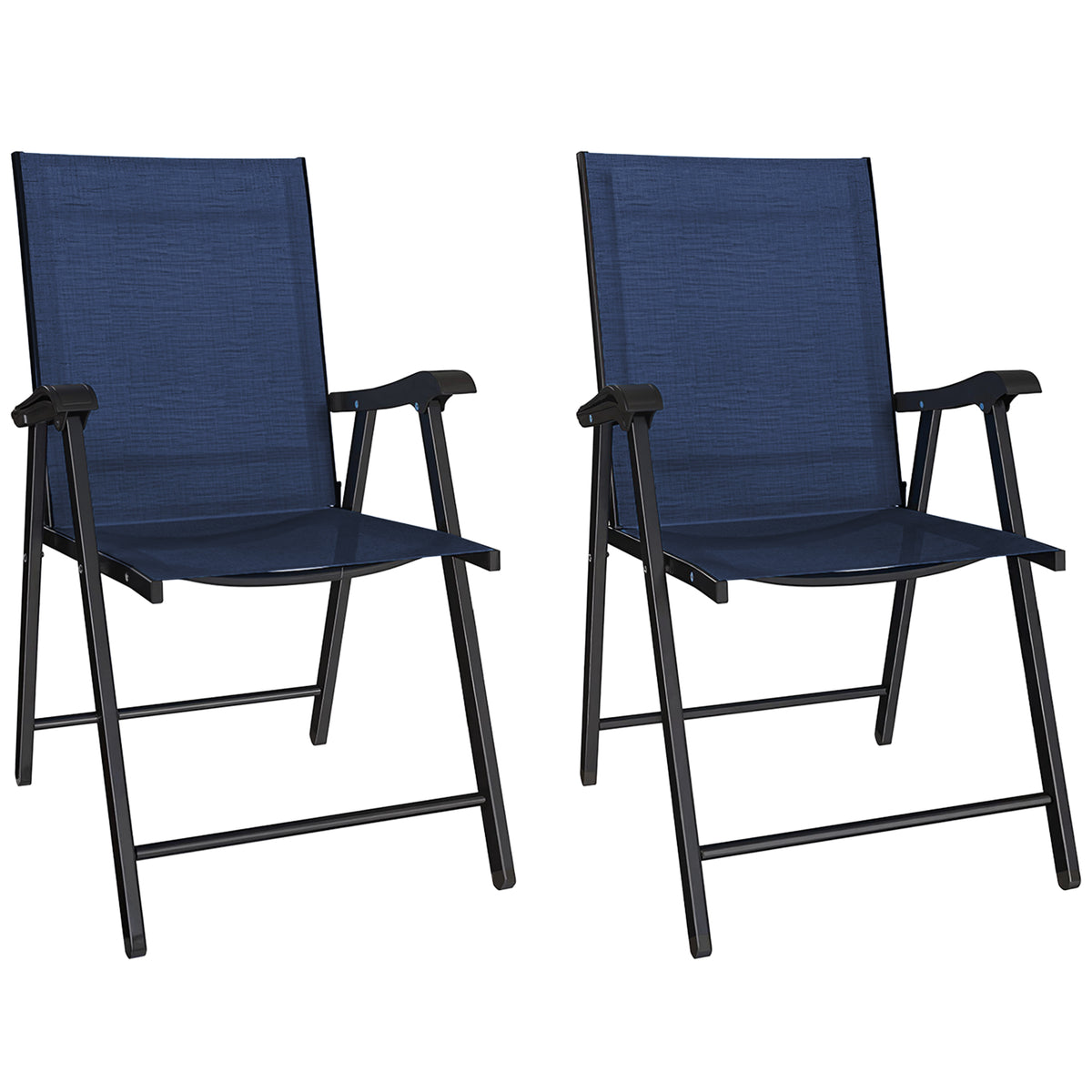 Folding Garden Chairs Set With High Back, Armrests | Set of 2 | Navy Blue