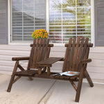 Wood Patio Chair Loveseat 2 Seats With Center Coffee Table