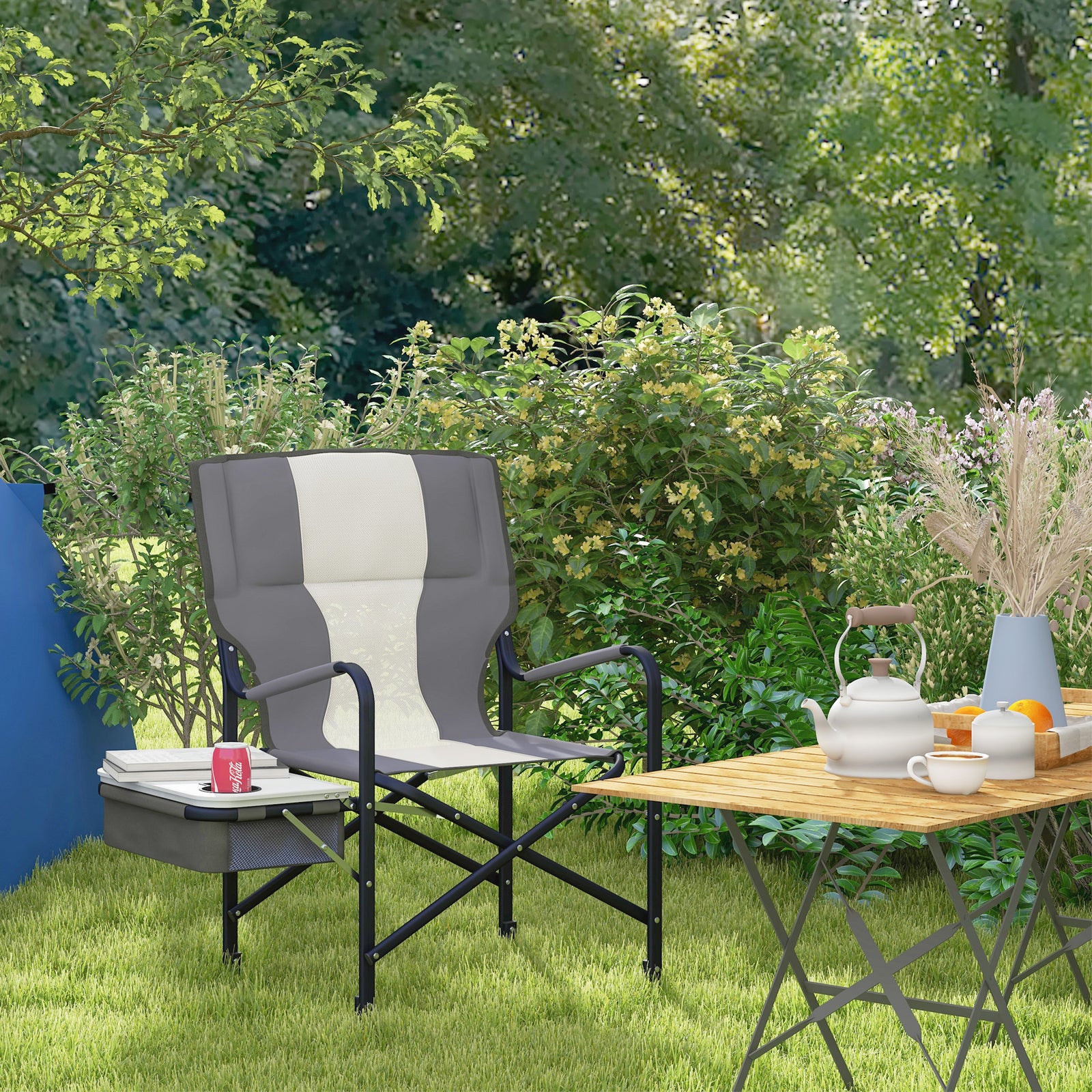 Aluminium Directors Chair Folding Camping Chair W/side Table | Gray