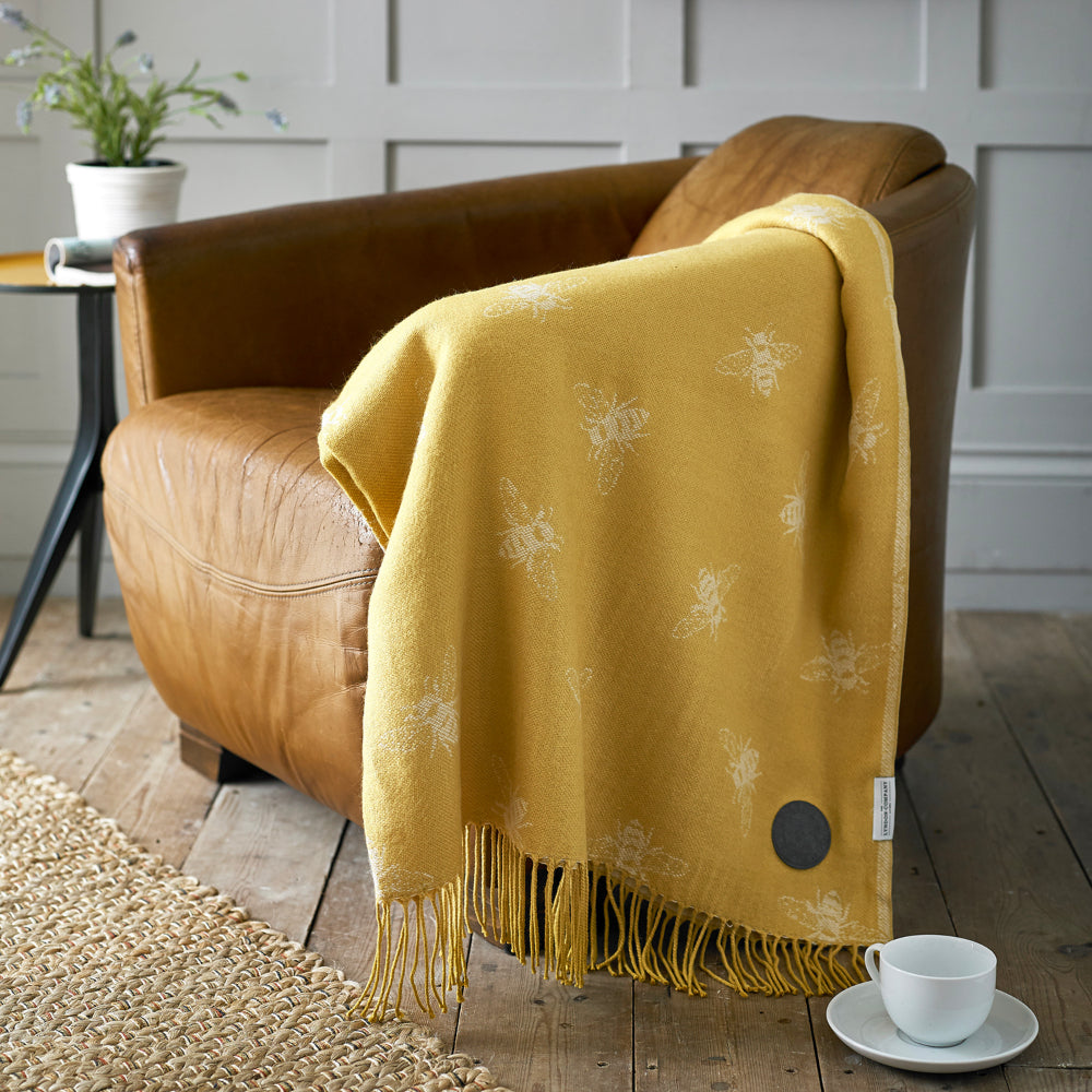 Bee Faux Cashmere Large Throw | Yellow