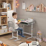 Kids Desk And Chair Set W/ Drawer, Pen Slot Hook | Grey