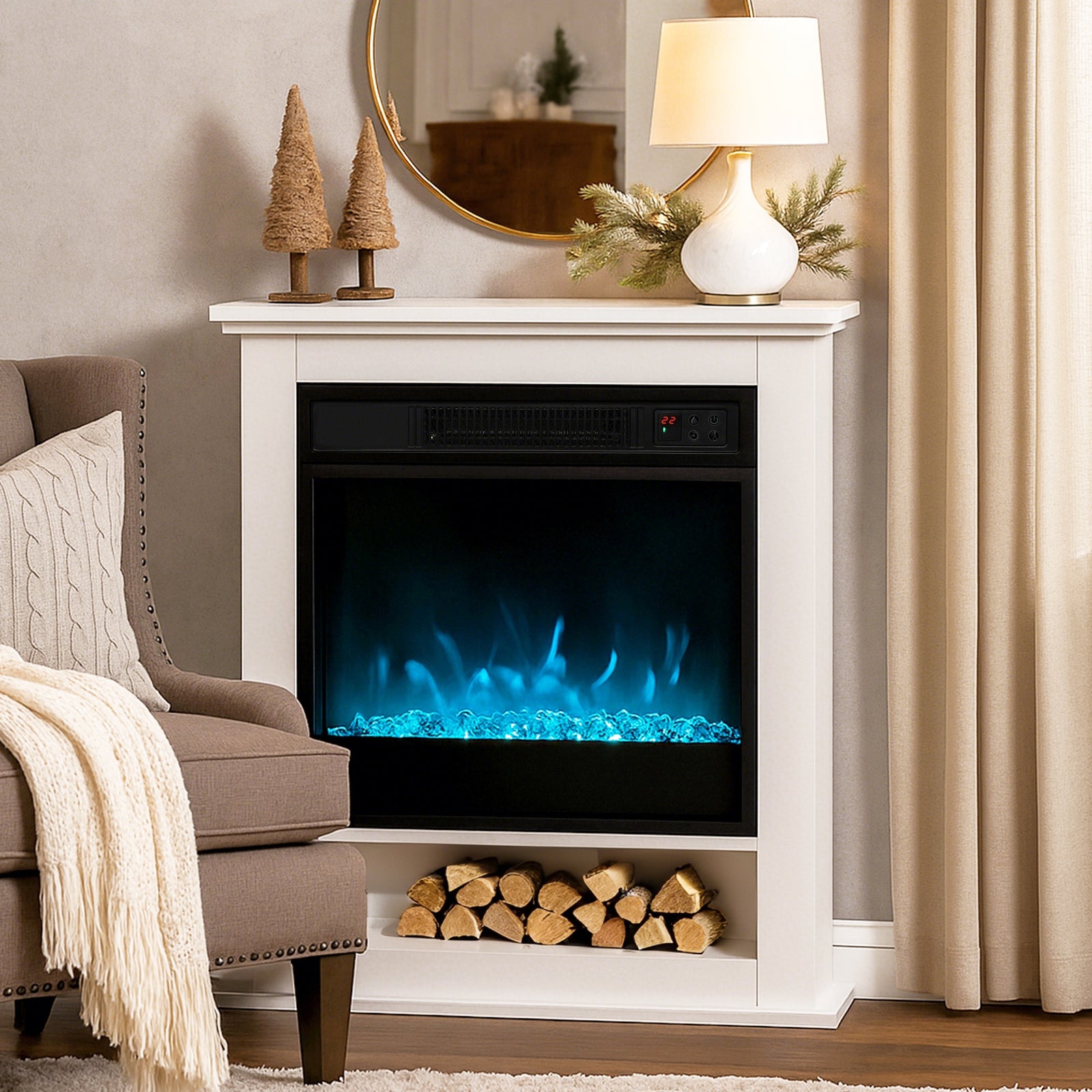 1800w White Electric Fire Reach Up To 30㎡ Space