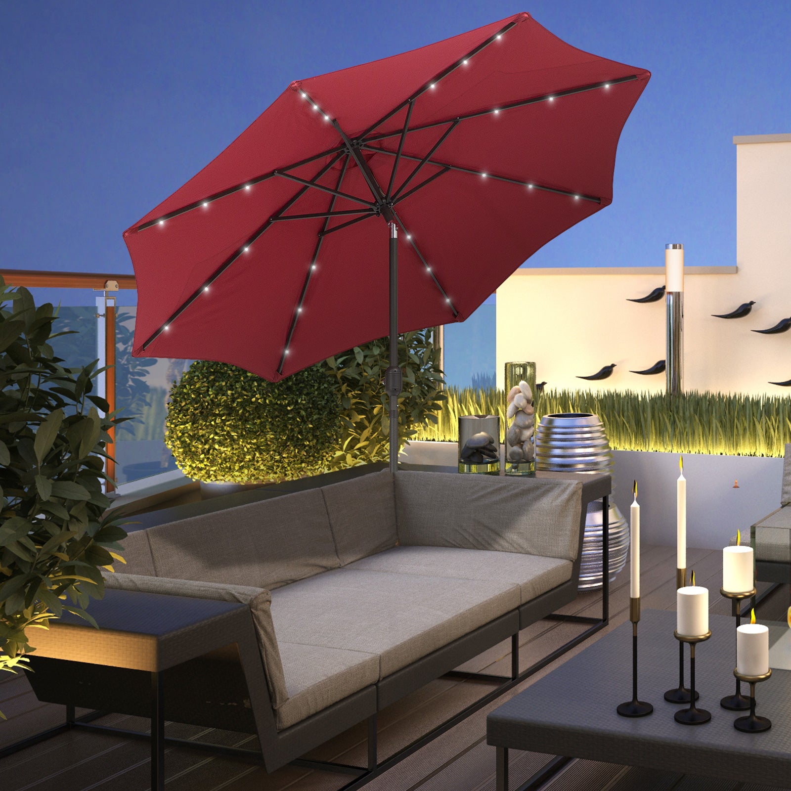 2.7m Patio Led Umbrella W/ Tilt/crank | Red