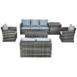 6 Pcs Patio Rattan Sofa Set Conversation Furniture | Gray