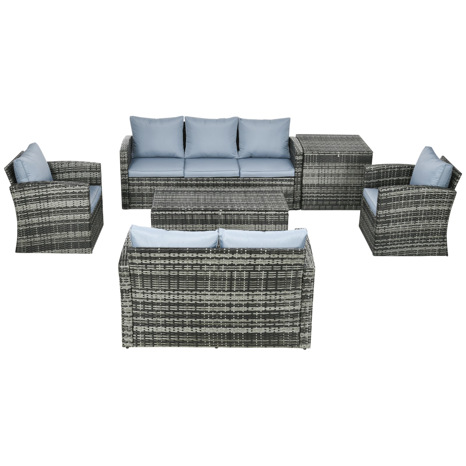 6 Pcs Patio Rattan Sofa Set Conversation Furniture | Gray