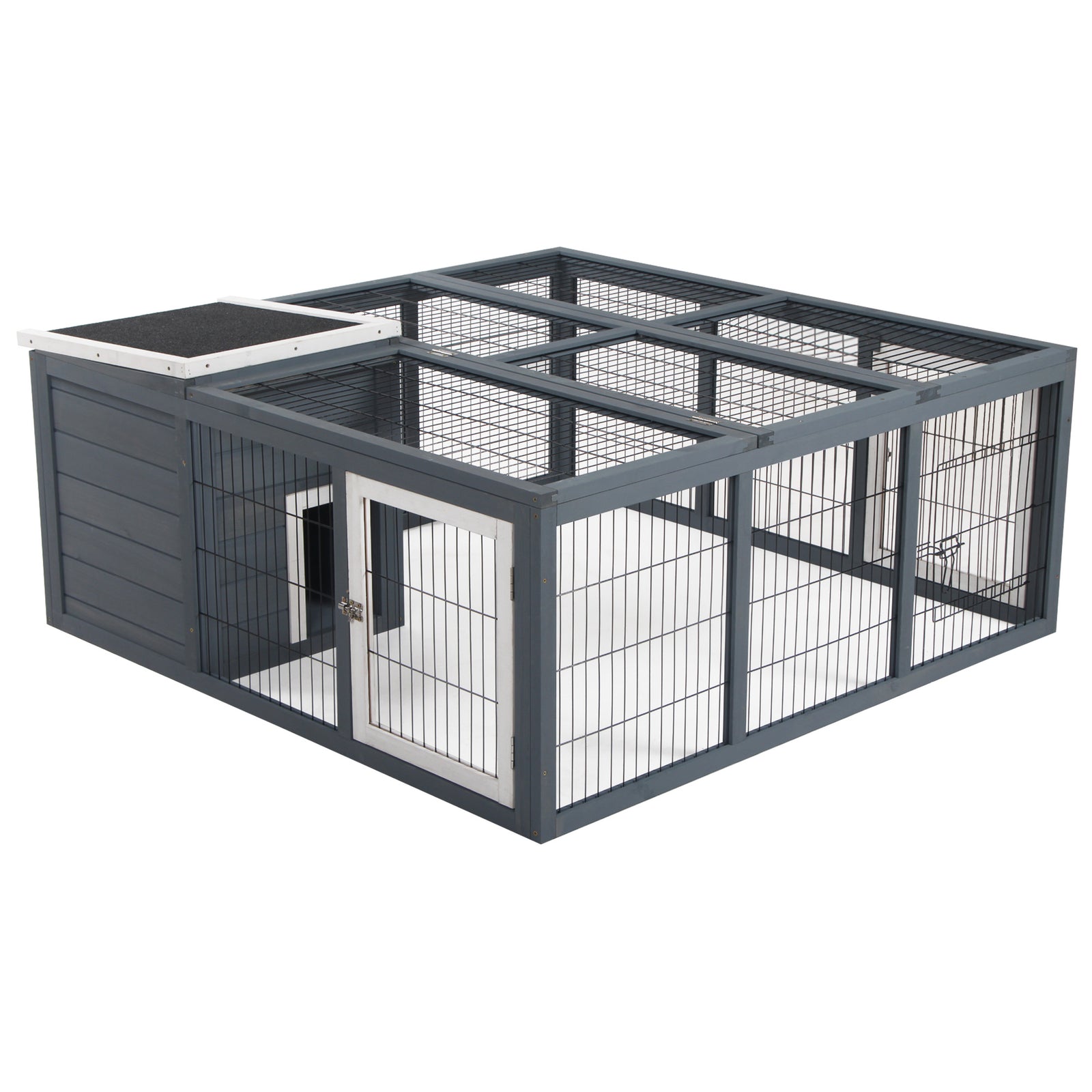 Rabbit Hutch Small Animal Guinea Pig House With Openable Roof Dark Grey
