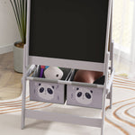 Kids Easel With Paper Roll, Blackboard, Whiteboard, Storage, Grey