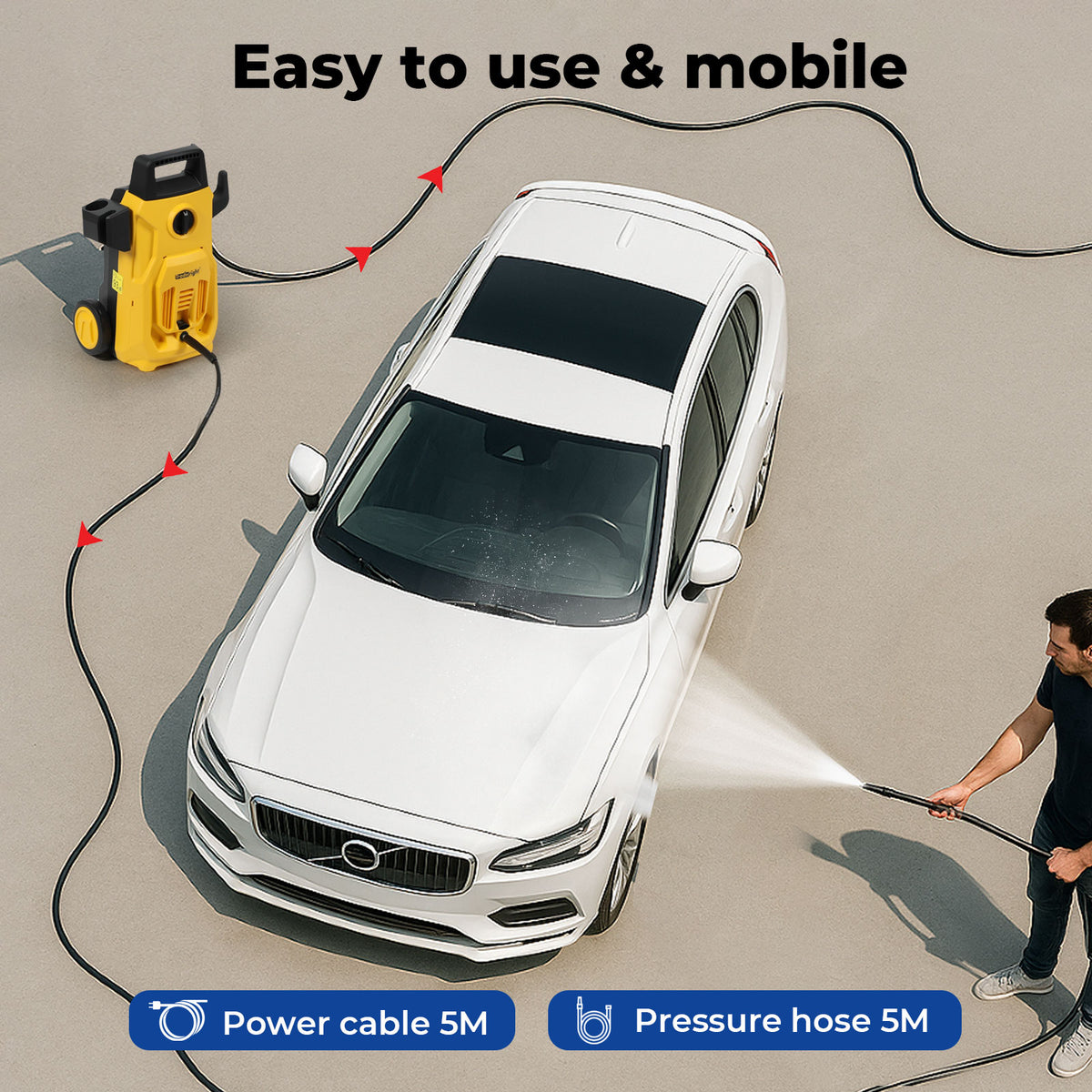 Electric Pressure Washer High Power Jet Car Cleaner Garden Portable | Yellow & Black