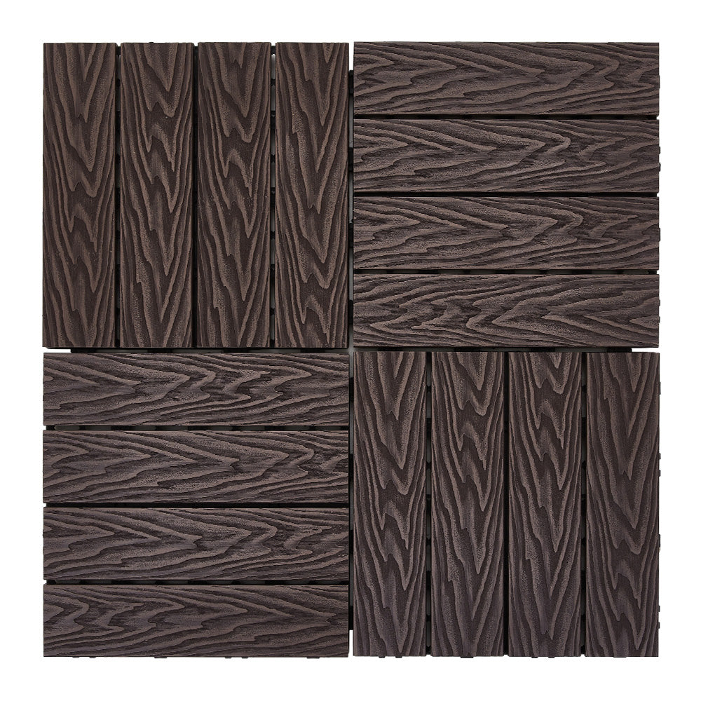 11pcs Interlocking Wpc Deck Tiles, 30x30cm Outdoor Wood-plastic Composite Patio Flooring, Slip-resistant Garden Balcony Tiles | Chocolate