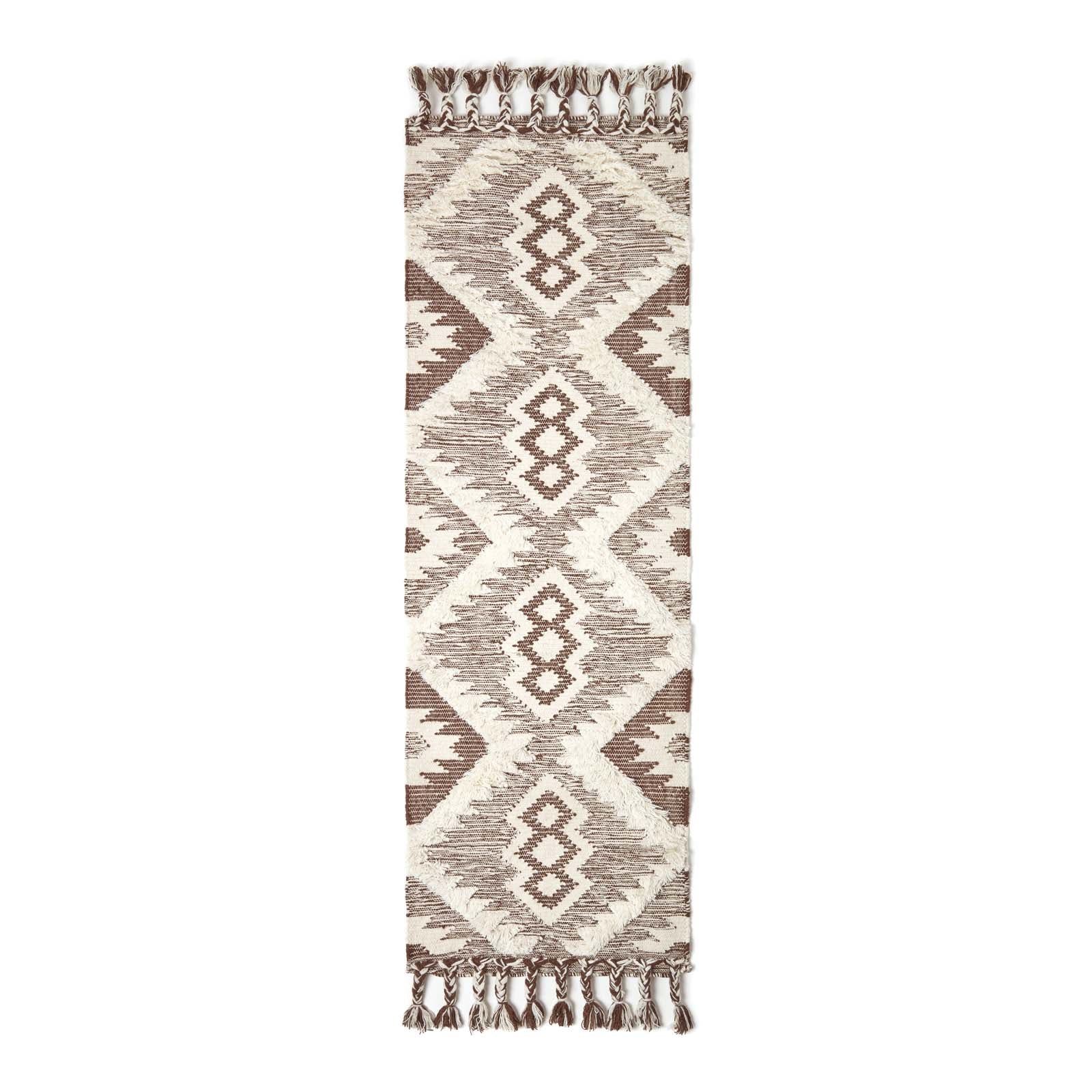 Lhasa Handwoven Brown And Cream Diamond  Kilim Wool Rug | 200cm | Cream & Brown