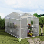 Polycarbonate Greenhouse– Aluminum Frame Walk-in Greenhouse With Sliding Door & 2 Ventilation Window For Plants & Flowers | White