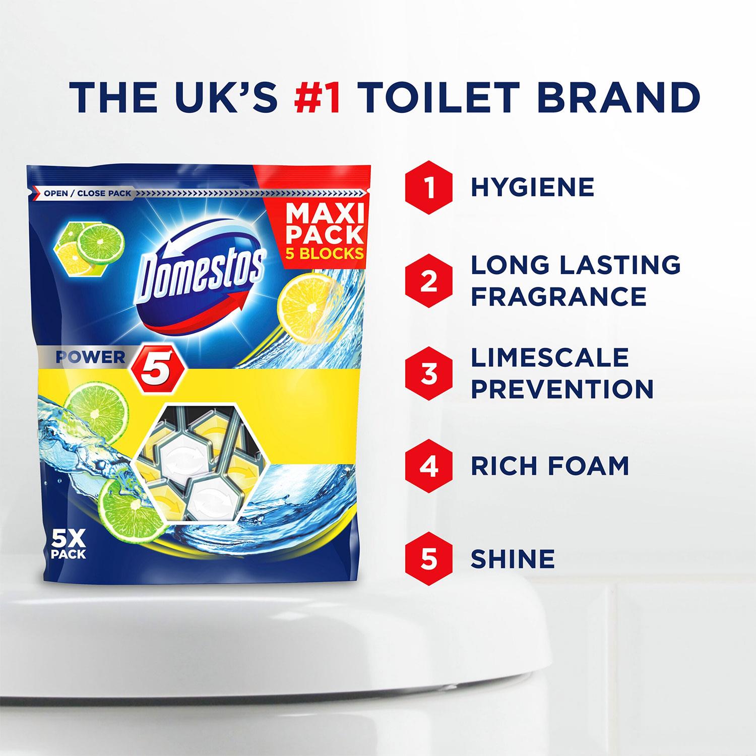 Power 5 Lime Toilet Rim Blocks For Long Lasting Protection 55g, 3pk