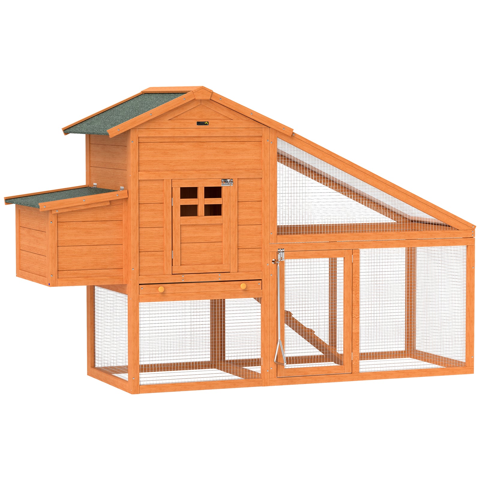 Pawhut Wooden Chicken Coop With Run, Nesting Box, Slide-out Tray, Ramp