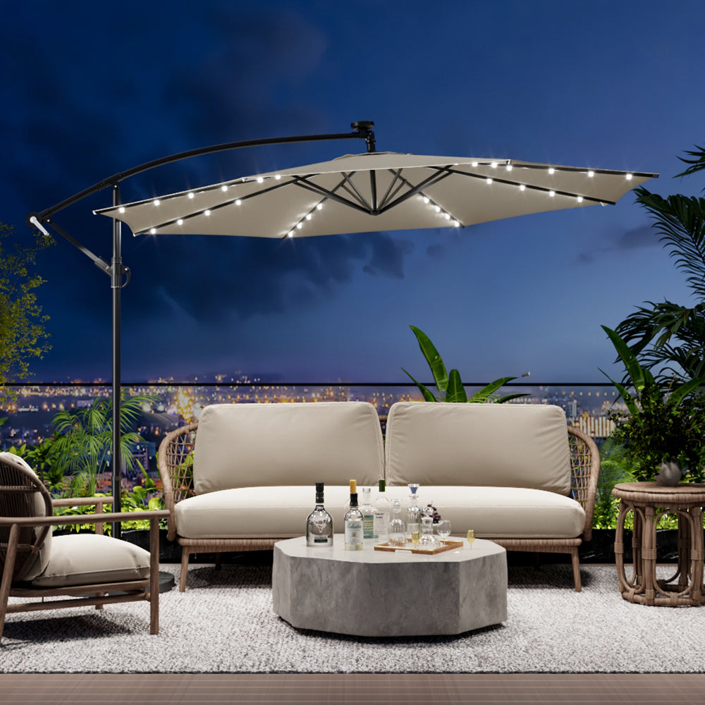 Outdoor 32 LED Lighted Patio Umbrella with Crank Lift System