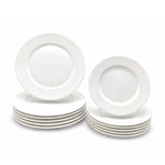 Dinner Set Porcelain White Embossed Floral Dot Rim Plates Bowls | Set of 18 | White