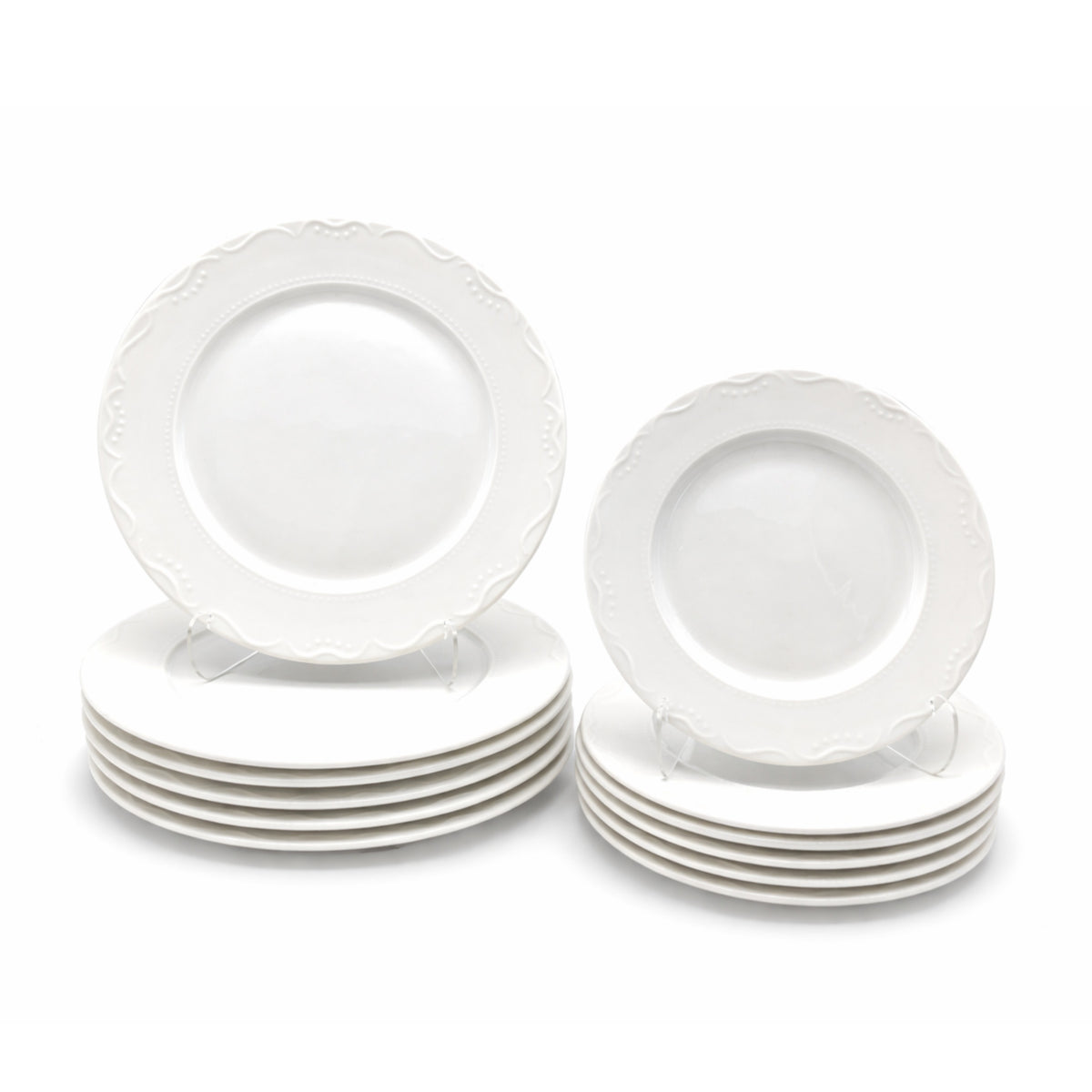 Dinner Plate Porcelain White Embossed Flora Rim 27cm | Set of 4 | White