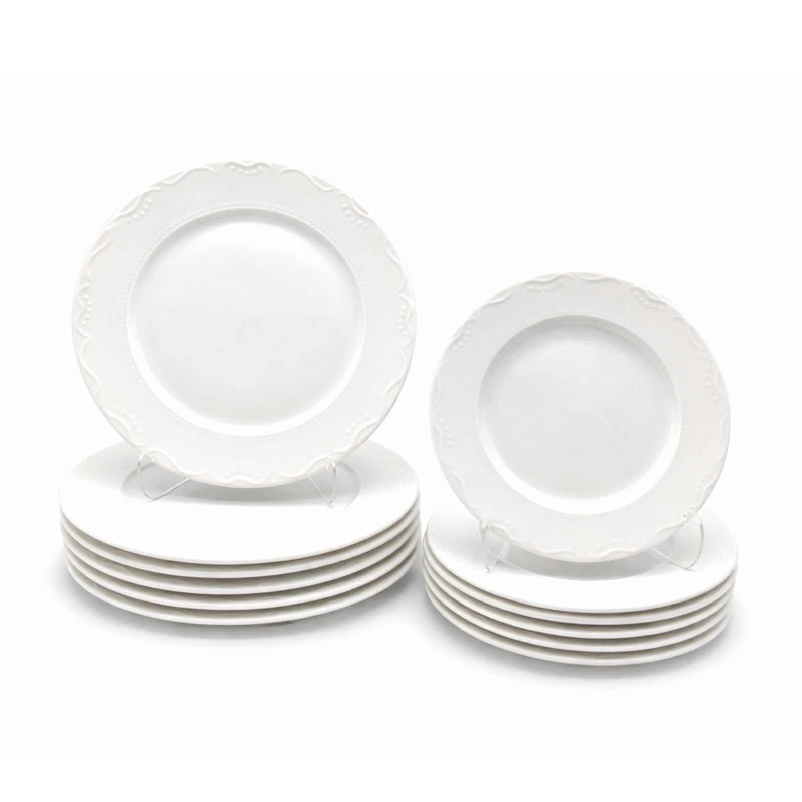 Dinner Plate Porcelain White Embossed Flora Rim 27cm | Set-of-4 | White