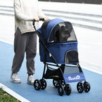 Pet Stroller Dog Pram Pushchair Cat Travel Carriage Universal Wheels | Blue