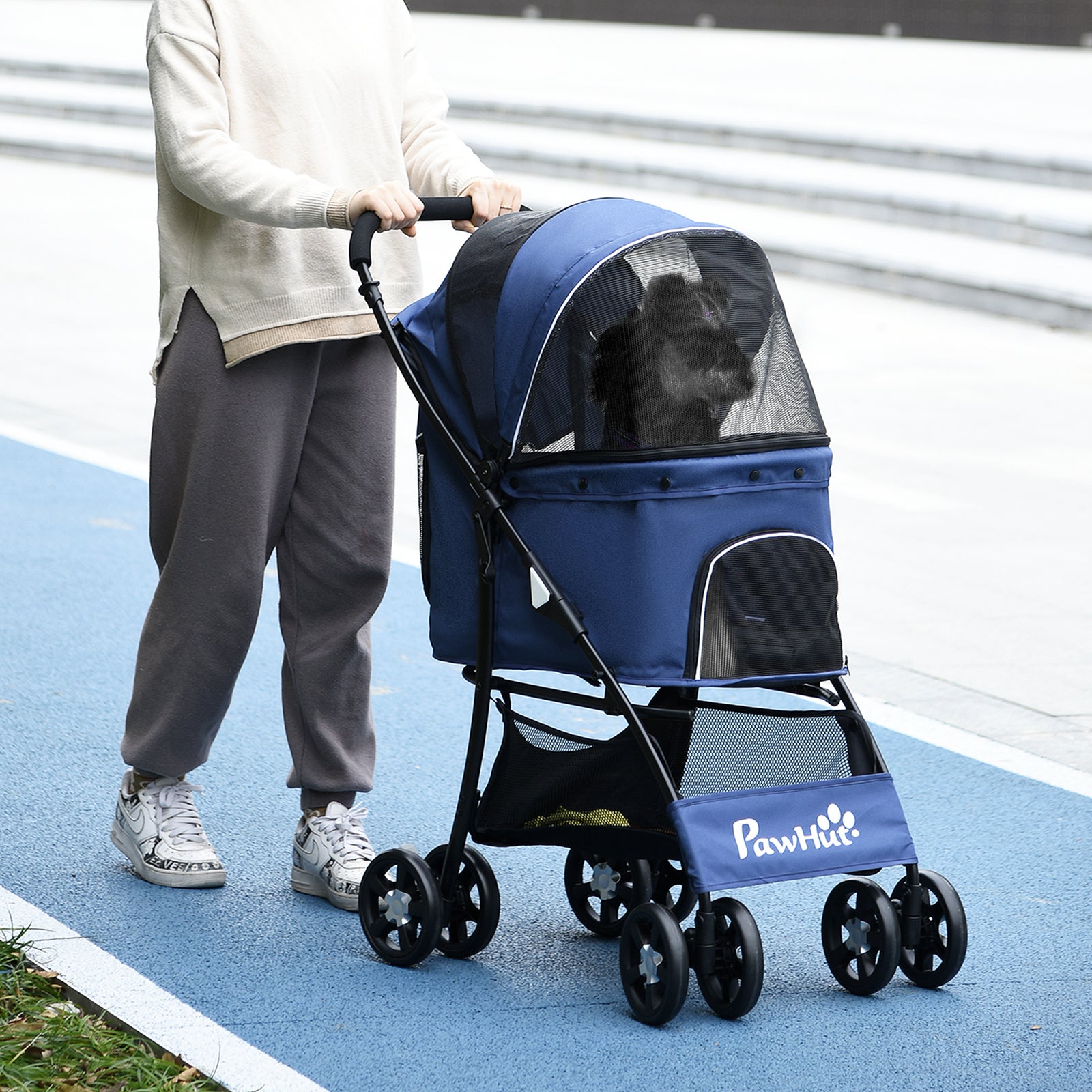 Pet Stroller Dog Pram Pushchair Cat Travel Carriage Universal Wheels | Blue