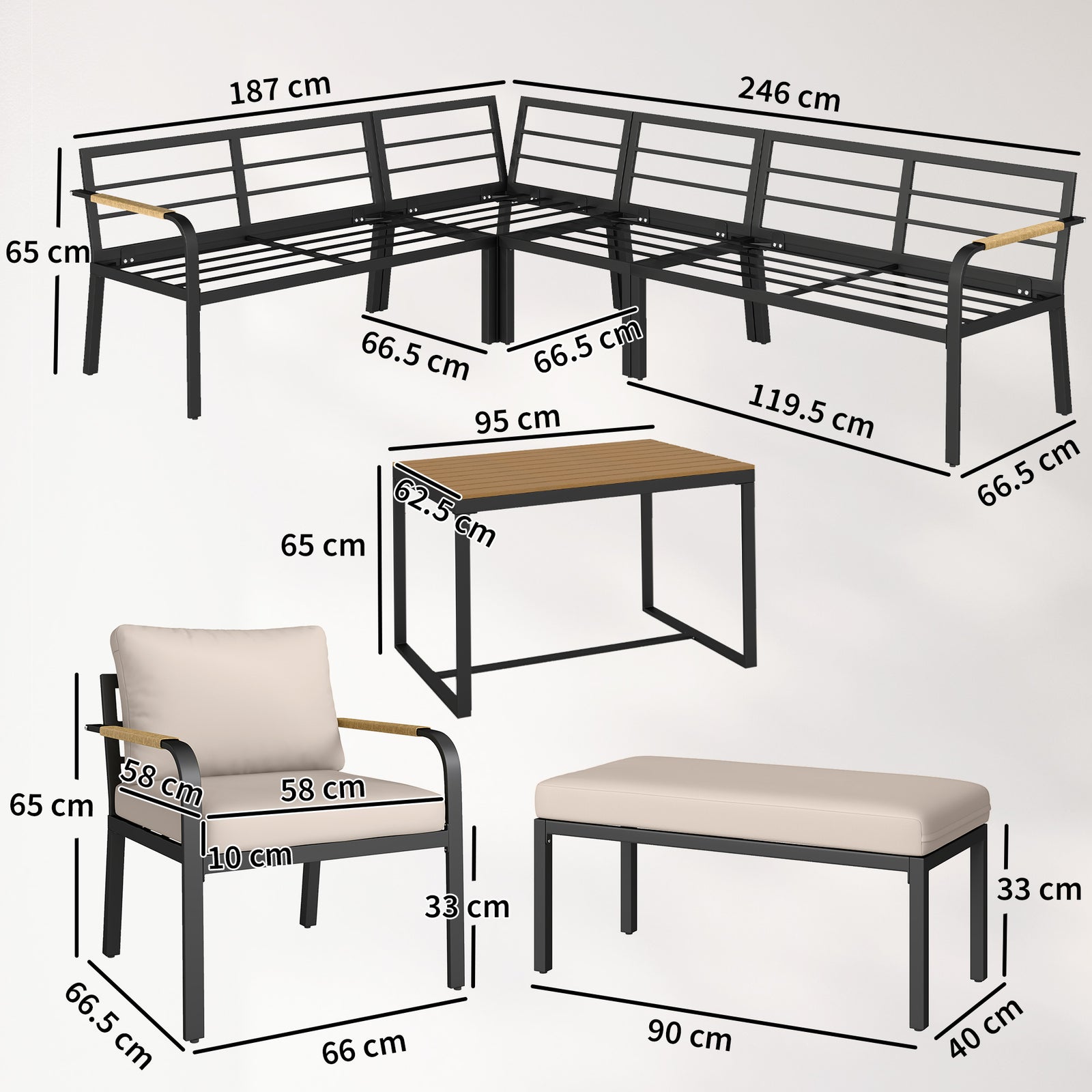 7 Seater Garden Furniture Set, Outdoor Furniture Conversation Sets | Khaki