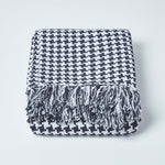 Houndstooth Design 100% Cotton Bedspread Throw | 225cm x 255cm | Black