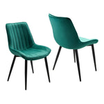 Set Of 2/4 Velvet Dining Chairs With Quilted Design, Wooden Frame, And Metal Legs | Set of 2 | Green