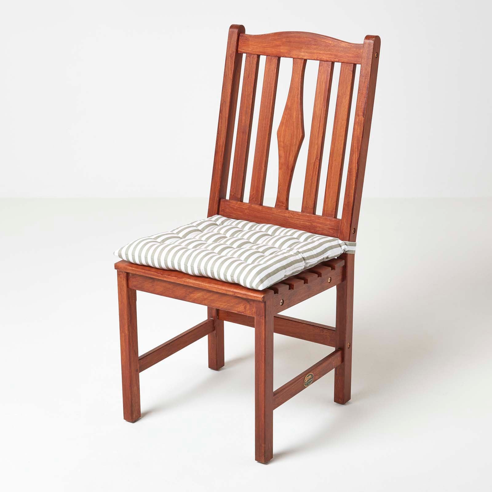 Striped Seat Pad With Straps 100% Cotton, 40 X 40 Cm | Set-of-1 | Grey & White